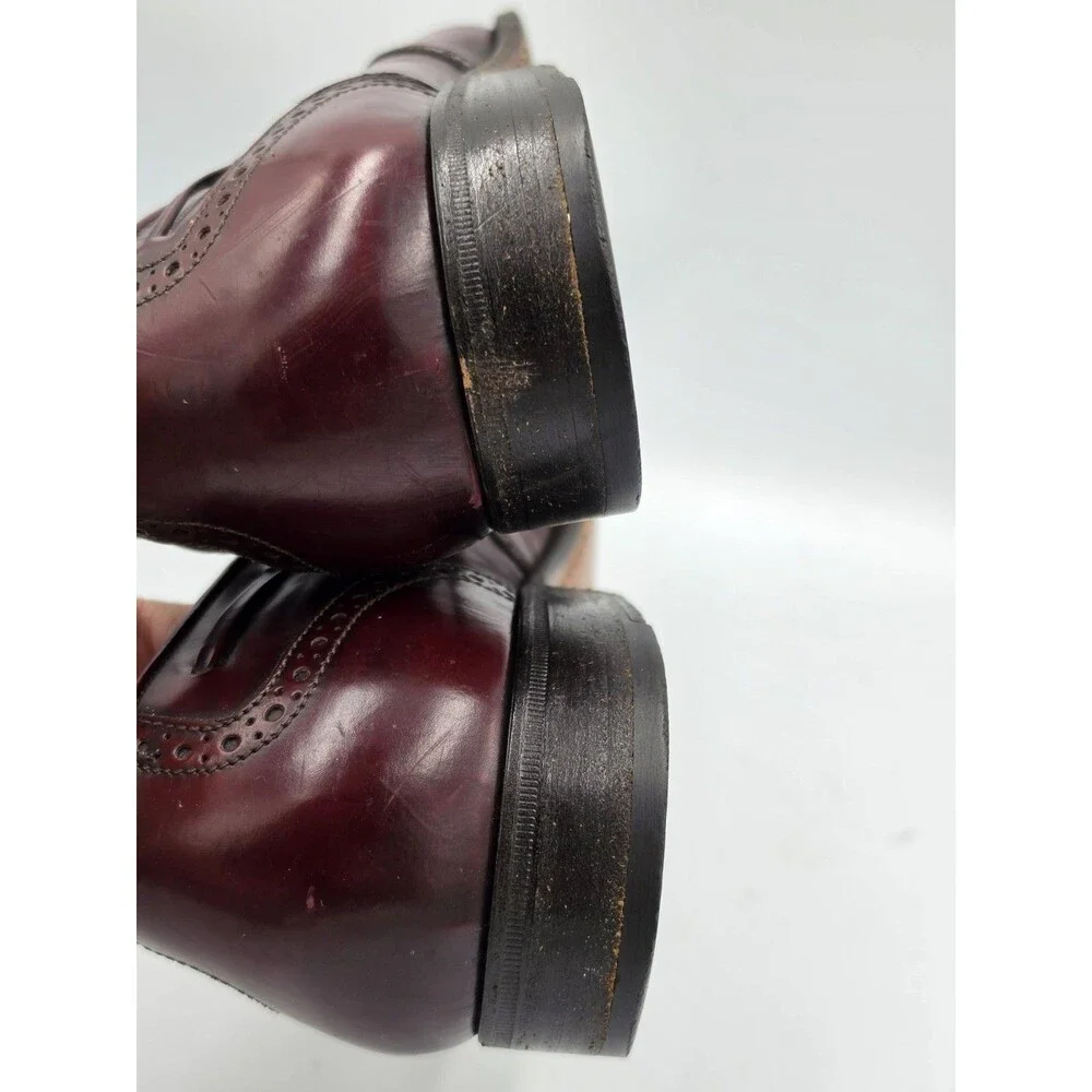 Salvatore Ferragamo Mens Burgundy Leather Tassel Brogue  Loafers Size 10 EE Wide